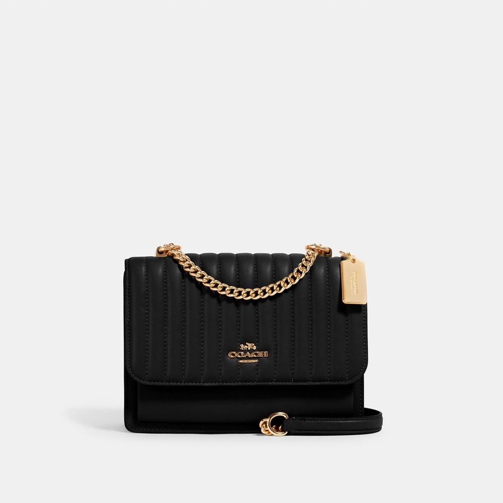 *Sold* Coach Black Quilted Crossbody Bag with Gold Chain